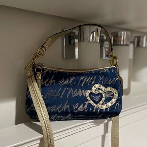 Coach Poppy New York Script Lurex Canvas Baguette